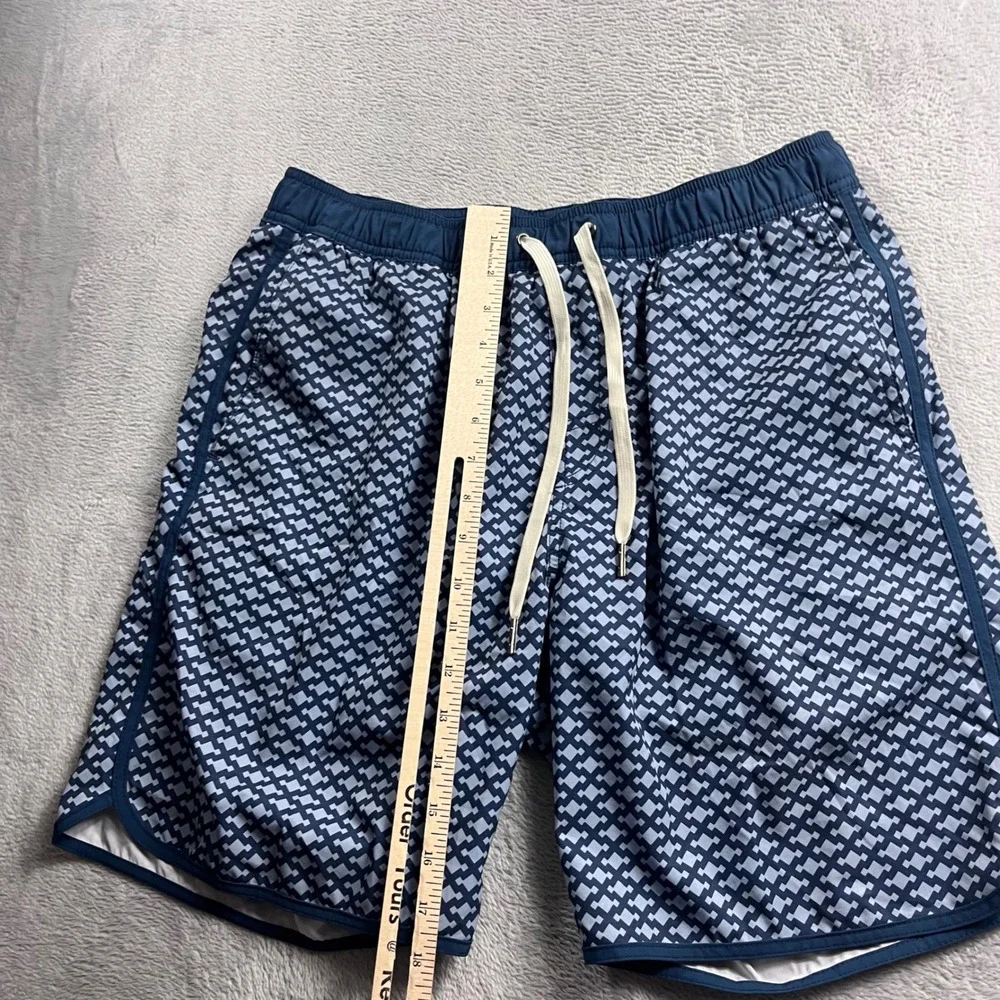 Fair Harbor Men Blue Geometric Diamond Print Swim Trunks Size L Drawstring Liner